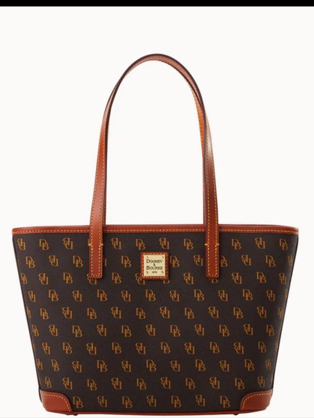 🙌Dooney & Bourke Brown Logo Tote with Tan Trim. LIKE NEW!